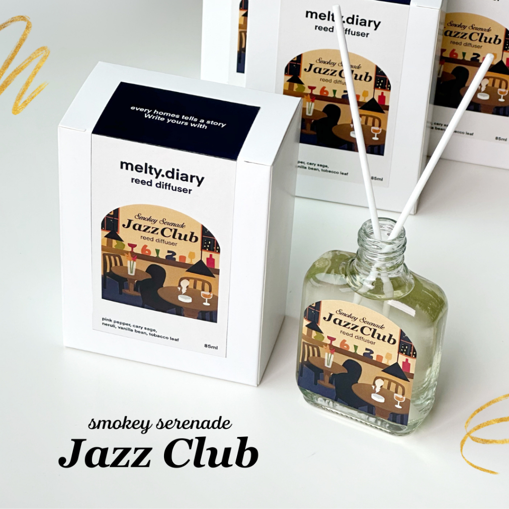 Melty.diary - Smokey Serenade Jazz Club Reed Diffuser ก้านไม้หอมสำหรับตกแต่งบ้าน กลิ่นหอมทั่วห้อง 85ml