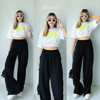 Crop Waist Blouse Set  เสื้อครอปทรง Oversize เพิ่มดีเทลจั้มช่วงเอว สกรีนหน้าอกมาพร้อมกางเกงขายาว