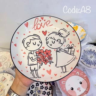 Code:A8 จานเซรามิกขนาด 8 นิ้ว ลาย love เนื้อกระเบื้อง ราคาส่ง