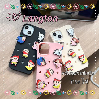 🌈Langton🌸เครยอนชินจัง พร้อมอุปกรณ์เสริม ถอดได้ iphone 11 14 pro max การ์ตูนอนิเมะ สีลูกกวาด case for iPhone 12 13