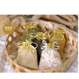 IDEALIZE WEDDING ชุดธัญพืชมงคล 5 ชนิด พร้อมถุงผ้าแก้วสีเงินสีทอง แต่งงาน งานมงคล งานพิธี พานขันหมาก พร็อพถ่ายรูป Wedding