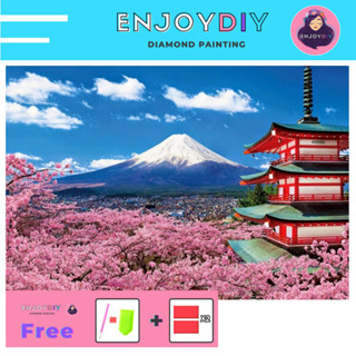 ครอสติสคริสตัล 5d diy diamond painting แบบเม็ด ลายเจดีย์แดง ฟูจิ (Chureito Pagoda) ติดเต็ม เม็ดกลม EnjoyDIY พร้อมส่งจากไ