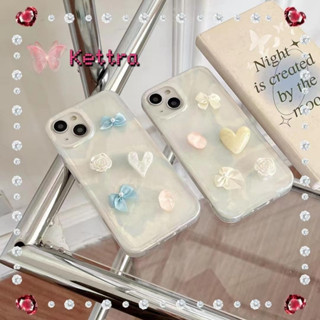 💜Kettra💜รูปหัวใจ โบว์หูกระต่าย ดอกกุหลาบ ดอกไม้ iphone 11 14 pro max เปลือก หวานเท่ case for iPhone 12 13