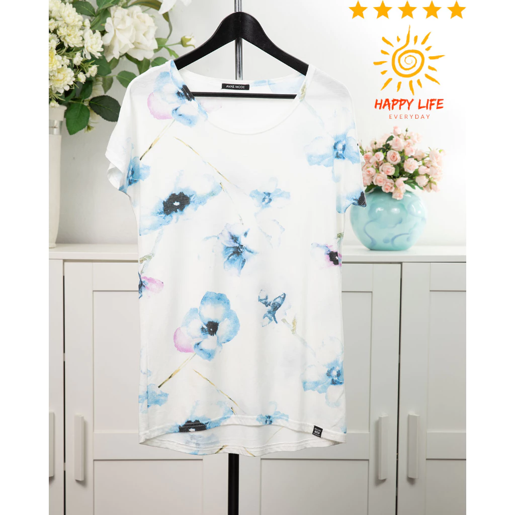 เสื้อคอกลมแขนสั้น AVAIL MODE สีขาวลายดอกไม้ ไซส์ L