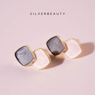 โค้ด SILV45 ลด45.-Silver beautyต่างหูสี่เหลี่ยมลายทูโทนแฟชั่นE08903