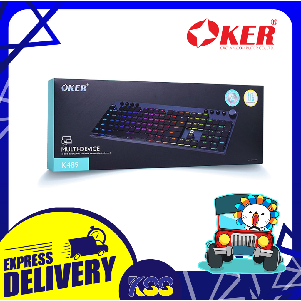 คีย์บอร์ดเกมมิ่ง  คีย์บอร์ดไร้สาย OKER K489 Keyboard Machanical Multifunction Blue Switch RGB ประกัน