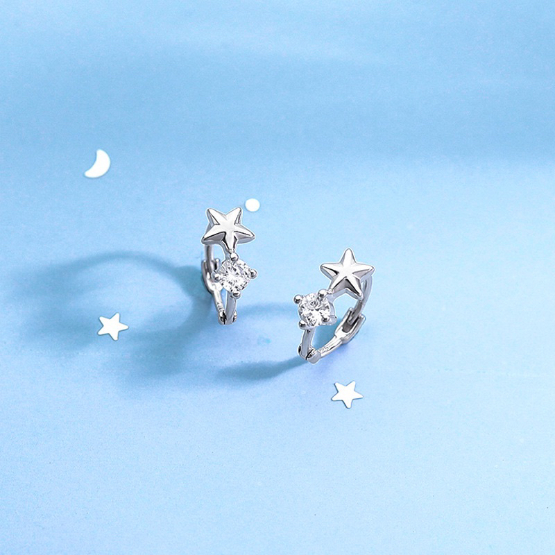 Jinjoo✨ (ราคาต่อคู่) ต่างหูห่วงดาวประดับ ปุ๊กปิ๊ก luxury สง่างาม