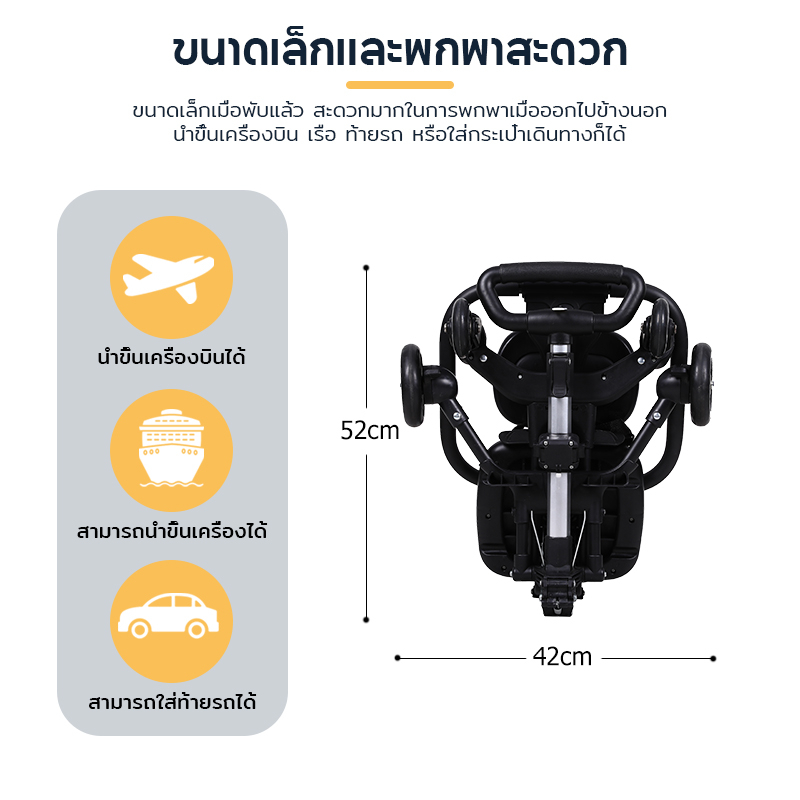 EvianAngel รถเข็นเด็กแรกเกิด หมุนได้ 360° น้ำหนักเบา 4 ล้อ รถเข็นเด็ก - รูปที่ 4