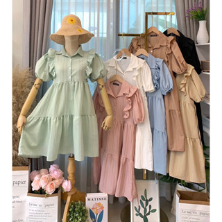 สีใหม่เข้าเพิ่มค่ะ🌸New🌸mini dress มินิเดรสเชิ้ต แขนพอง น่ารักมากๆ งานป้าย งานดีมาก มี9สี