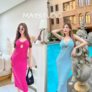 MAYSTUDIO ผ้ายืดลายสุดฮิต ใส่แล้วดูแพงดูหรูมากก เดรสยาว ผ้าดี มีซับใน มีฟองน้ำให้ ใส่แล้วเข้ารูปดูผอมมาก