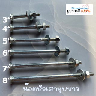 น็อตหัวเสา ชุบขาว น๊อตเสา หัวเห็ด 3หุน(3/8”) 4หุน(1/2") น็อตหัวกลม น็อตขันไม้ เกลียวหุน (พร้อมหัวน็อตตัวเมียและแหวน) เสา