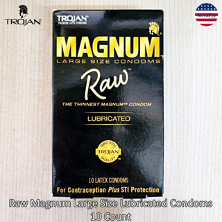 Trojan® Raw Magnum Large Size Lubricated Condoms 10 Count โทรจัน ถุงยางอนามัยลาเท็กซ์ขนาดใหญ่