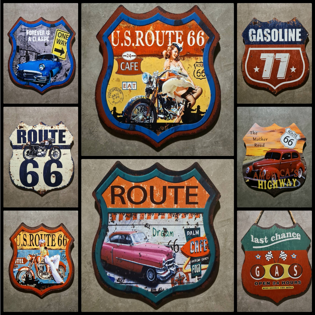 พร้อมส่ง ป้าย Route 66 ป้ายไม้ ตกแต่งผนัง
