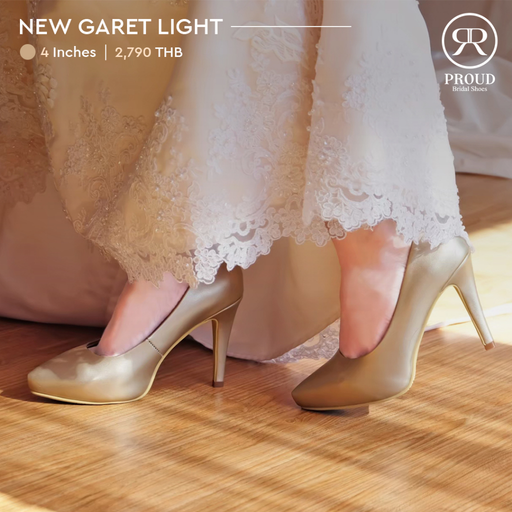 รองเท้าส้นสูง รองเท้าเจ้าสาว (สีทอง) Proud รุ่น Garet Light สูง 4 นิ้ว พื้นกันลื่น หนังแท้ Micro Fiber กันรอยขีดข่วน