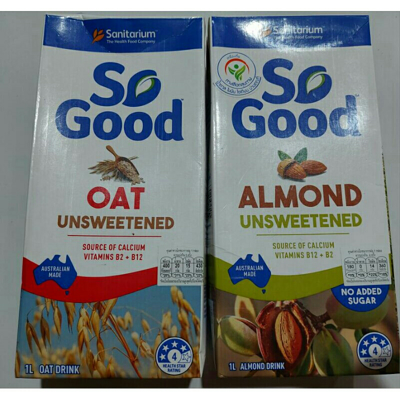 So good นมโอ๊ต นมอัลมอนด์ สูตรไม่เติมน้ำตาล Oat Milk Unsweetened Almond Milk Unsweetened ขนาด 1 ลิตร