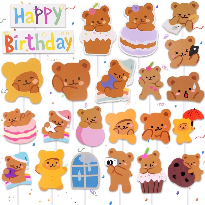 ป้ายน้องหมีน่ารัก ป้ายปักเค้ก คัพเค้ก มินิมอลน่ารักสุดๆ