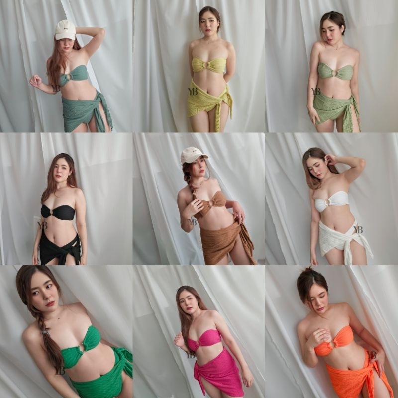YOURS​ BIKINI​ #BK1578​ ชุดว่ายน้ำทูพีช​ ชุดว่ายน้ำ​ 3 ชิ้น​ เซตชุดว่ายน้ำทูพีชพร้อมผ้าผูก​ บราเกาะ​อกแต่งห่วงทอง