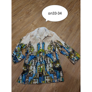 shirt ตกแต่งลายสวยขาวฟ้า