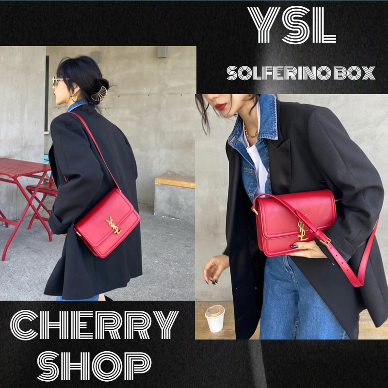 🍒Saint Laurent/ YSL🍒SOLFERINO BOX SAINT LAURENT LEATHER MEDIUM/ผู้หญิง/กระเป๋าสะพายไหล่/กระเป๋าสะพาย