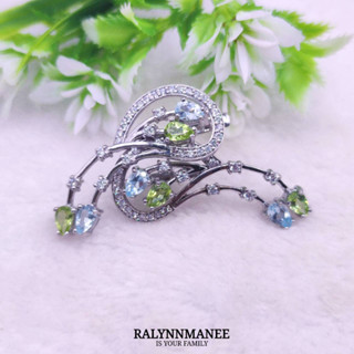 L6464 ต่างหูพลอยโทพาซและพลอยเพอริดอทแท้ ( Topaz,Peridot ) แบบอิงลิชล็อค ตัวเรือนเงินแท้ 925 ชุบทองคำขาว