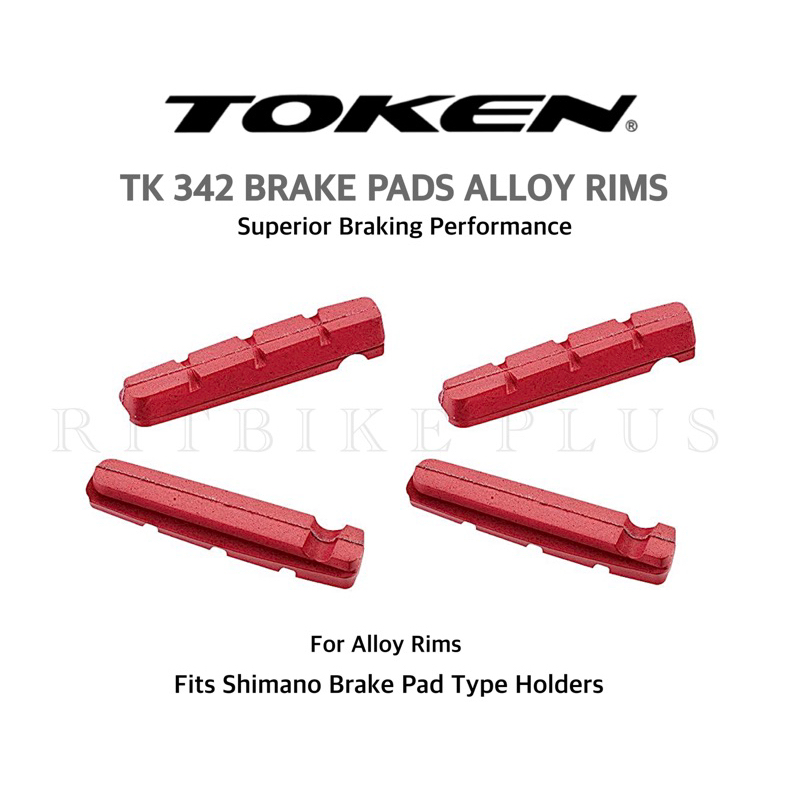(ราคาพิเศษ) ผ้าเบรคจักรยานล้ออลูมิเนียม Token TK342 สีแดง 1 ชุดมี 4 ชิ้น ของแท้บริษัท (ไม่มีแพ็คเกจ)