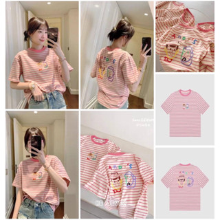 💫New💫(พร้อมส่ง)เสื้อยืดลายริ้ว พิมพ์ลาย Andy