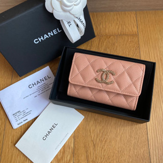 New! Chanel Caviar Card Holder Dark Beige GHW