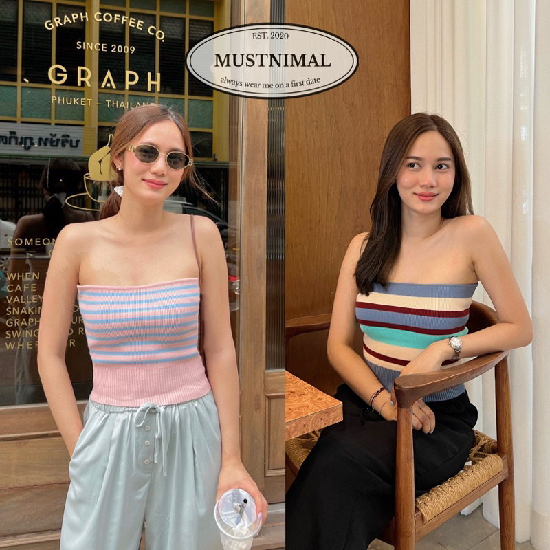 (พร้อมส่ง) MUSTNIMAL | Popcorn tube เกาะอกไหมพรมลายทางสีพาสเทล TP034