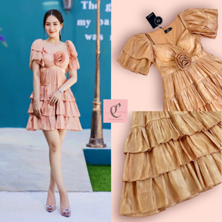 Crystals 804 มินิเดรสผ้าซิลค์ซาตินเนื้อเงาสวย วิบวับสู้แสงแดด-แสงไฟสุดๆ ช่วงอกเสริมบราฟองน้ำ ดอกไม้ที่อกถอดได้นะคะ
