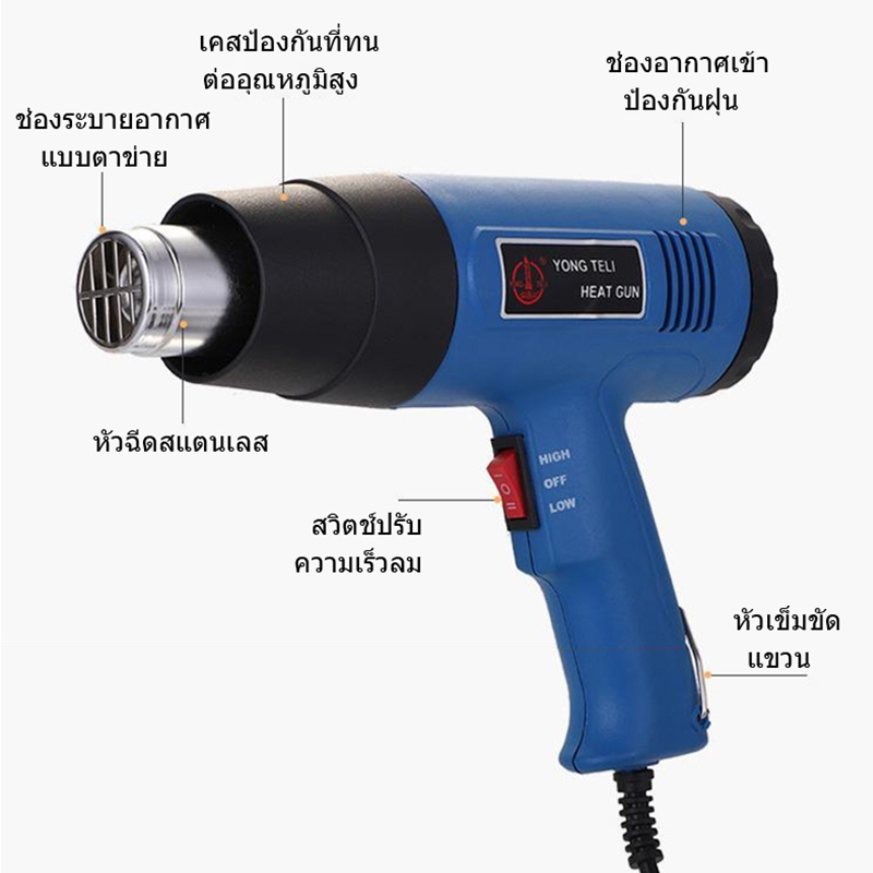 IN ปืนเป่าลมร้อน 2000W เครื่องเป่าลมร้อน โบวเวอร์เป่าลม เป่าลมร้อน ไดร์เป่าลมร้อน ปืนลมร้อน ที่เป่าลมร้อน ไดเป่าลมร้อน - รูปที่ 4