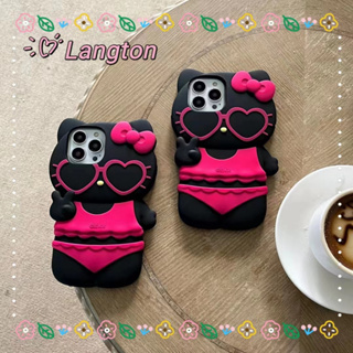 🌈Langton🌸คิตตี้ กุหลาบแดง สาวน่ารักหัวใจ iphone 11 14 pro max ป้องกันการหล่น ขอบเต็ม case for iPhone 12 13