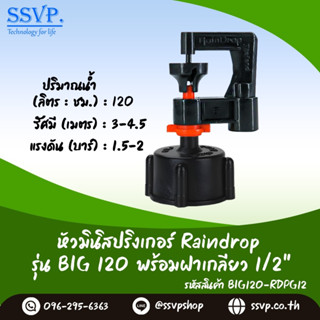 มินิสปริงเกอร์ รุ่น BIG พร้อมฝาครอบเกลียวใน ขนาด 1/2" ปริมาณน้ำ 120 ลิตร/ชั่วโมง รหัสสินค้า BIG-120-RDPG12