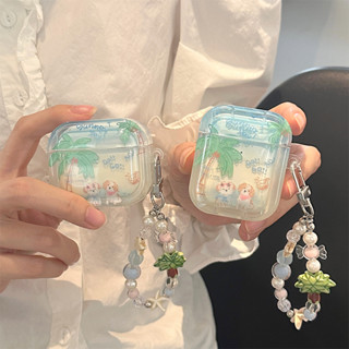 เคสแอร์พอด 3 Case Airpods 3 pro2 case การ์ตูน ต้นมะพร้าว หมาสองตัว พร้อมจี้ เคสAirpod 3 pro2 case เคส Airpod 1 gen2 case