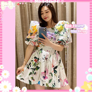 Colorful Mini Dress พร้อมส่ง มินิเดรสลายดอกไม้ ต่อแขนน่ารักๆ ทรงบอลลูน โทนหลากสี เดรสลายดอก งานป้าย