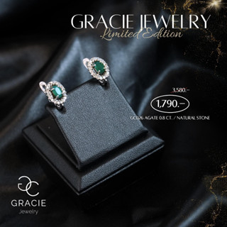 ต่างหูพลอยแท้ Gracie Jewelry ตัวเรือนเงินแท้ชุบทองคำขาว พลอยอาเกต (Agate) 0.8 ct. / เพทายแท้ (Natural Stone)