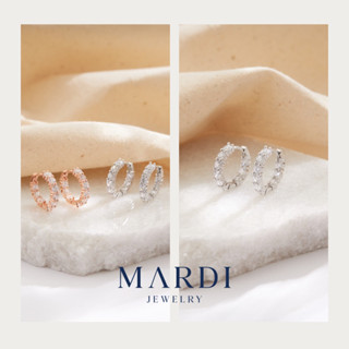 Mardi Jewelry ต่างหูห่วงเพชร Primrose Hoop Huggies ต่างหูเงินแท้ 925