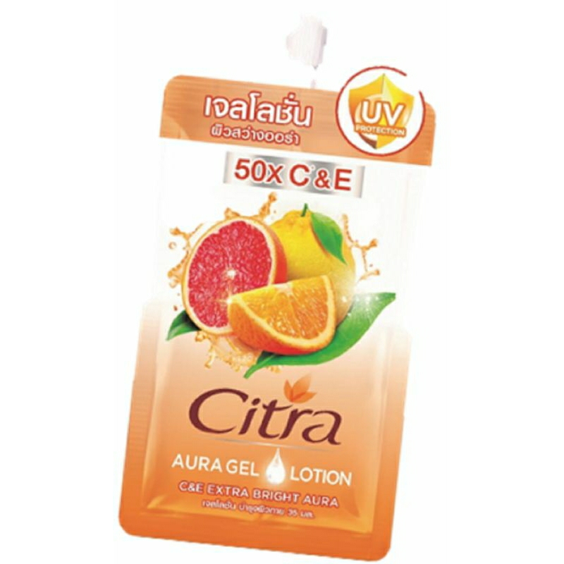[ Citra ] ซิตร้า Aura gel lotion C&amp;E Extra Bright Aura UV Protection ปกป้องผิวจากแสงแดด  ผิวขาวใส ออร่า แบบซอง 35 ml.