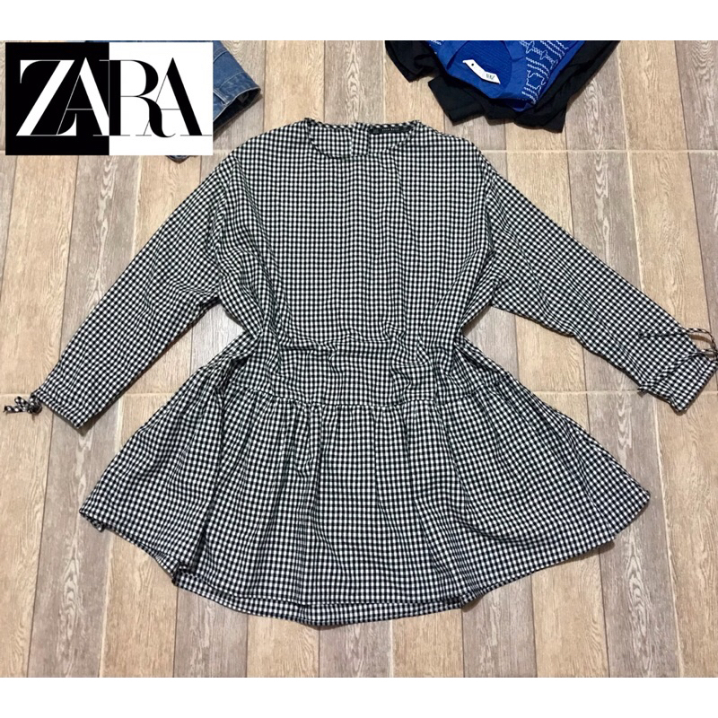 📌ZARA BASIC women black checked oversized dress size S เดรส ทรงoversize แบรนด์ซาร่าเบสิค ลายตาราง สี