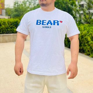 XANTHINE เสื้อยืดรุ่น Bear Single ตัวอักษรสีฟ้า หัวใจ สำหรับผู้ชายอวบ