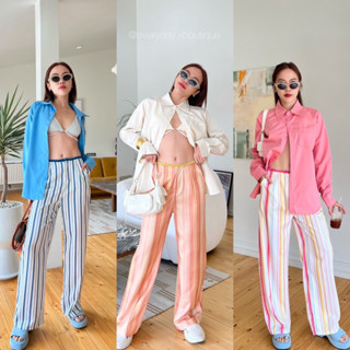 พร้อมส่ง The must have item! Striped trouser ✨📸(370฿ฟรีส่ง) เติมความสดใสในช่วงหน้าฝน🌧️✨ กางเกงขายาวผ้าพิมลาย น่ารัก vibe