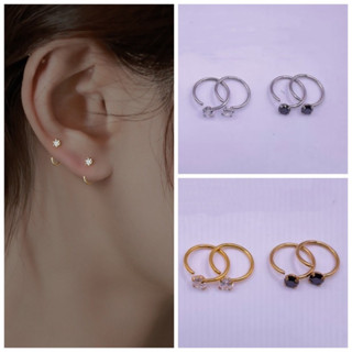 ( 1 คู่) ต่างหูห่วง แบบเสียบ ไม่ต้องมีแป้น ใส่ง่าย stainless316L