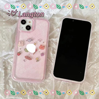 🌈Langton🌸ป้องกันการหล่น ขอบเต็ม iphone 11 14 pro max เคสใส เล็กและสด สีชมพู สาวน่ารักหัวใจ case for iPhone 12 13