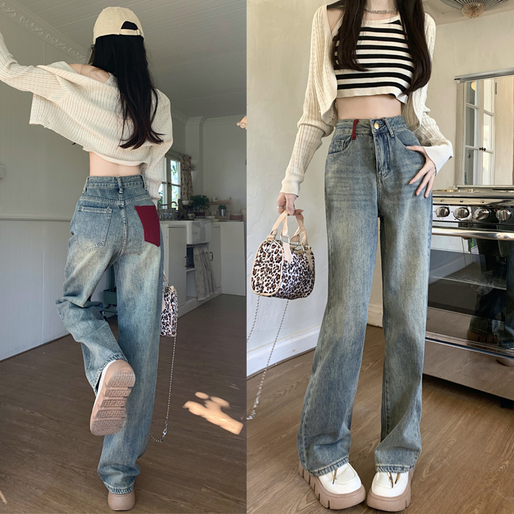 Beautified กางเกงยินส์ กางเกงขายาว แนววิเทจ เอวสูงV10