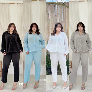 ชุด sets 2 ชิ้น งานผ้าอัดพลีทนำเข้า bigsize ชุดสาวอวบอ้วน Size อก 42-60+ Size เอว Freesize 30-50+ เป็นชุดพลางหุ่น