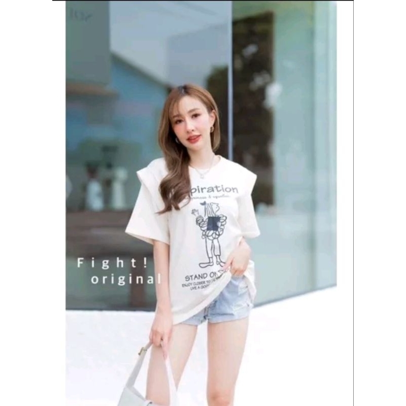 fight เสื้อยืดแขนสั้น ดีเทลน่ารัก มีสีชมพูนะคะ