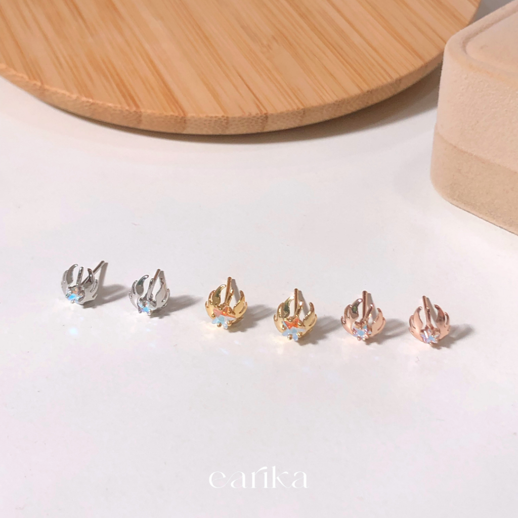 earika.earrings - hologram fireball stud ต่างหูแป้นลายลูกไฟจี้โฮโลแกรมก้านเงินแท้ (มีทั้งหมด 3 สี) เหมาะสำหรับคนแพ้ง่าย