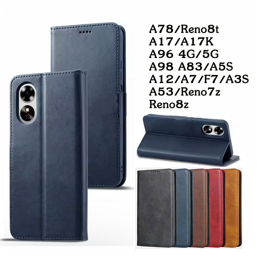 เคสฝาพับหนัง เคสมีแม่เหล OPPO A3X A3Pro A79 A17 A17K A78 A58 A38 A5S A12 A7 F7 A18 Reno 11 12 Pro 12F 8z 8T เคสเปิดปิด