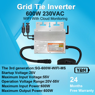 Y&amp;H 600W Grid Tie Micro Inverter พร้อมการสื่อสารแบบ WIFI กันน้ำ MPPT วางซ้อนกันได้ DC30-60V พลังงานแสงอาทิตย์ AC110V 230V เอาต์พุตคลื่นไซน์บริสุทธิ์อัตโนมัติสำหรับแผง PV 30V 36V