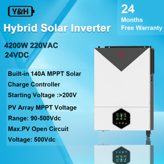 Y&amp;H 4.2KW อินเวอร์เตอร์ไฮบริดพลังงานแสงอาทิตย์แบบเปิด/ปิดกริด 24VDC คลื่นไซน์บริสุทธิ์ AC220V เอาต์พุต MPPT 140A เครื่องชาร์จพลังงานแสงอาทิตย์ พลังงาน PV สูงสุด อินพุต 6200W