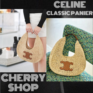 🍒ซีลีน CELINE CLASSIC PANIER Vegetable material and calfskin HOBO bag สุภาพสตรี/กระเป๋าถือ🍒